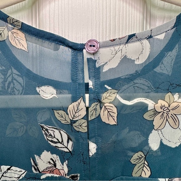 Bohme Teal Floral Sheer Overlay Midi Dress Size S - Picture 9 of 13